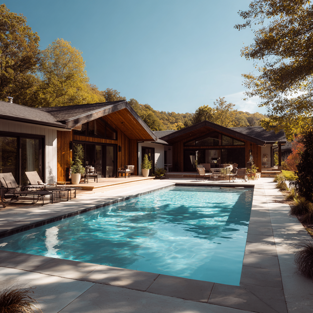 Modern wood-style backyard